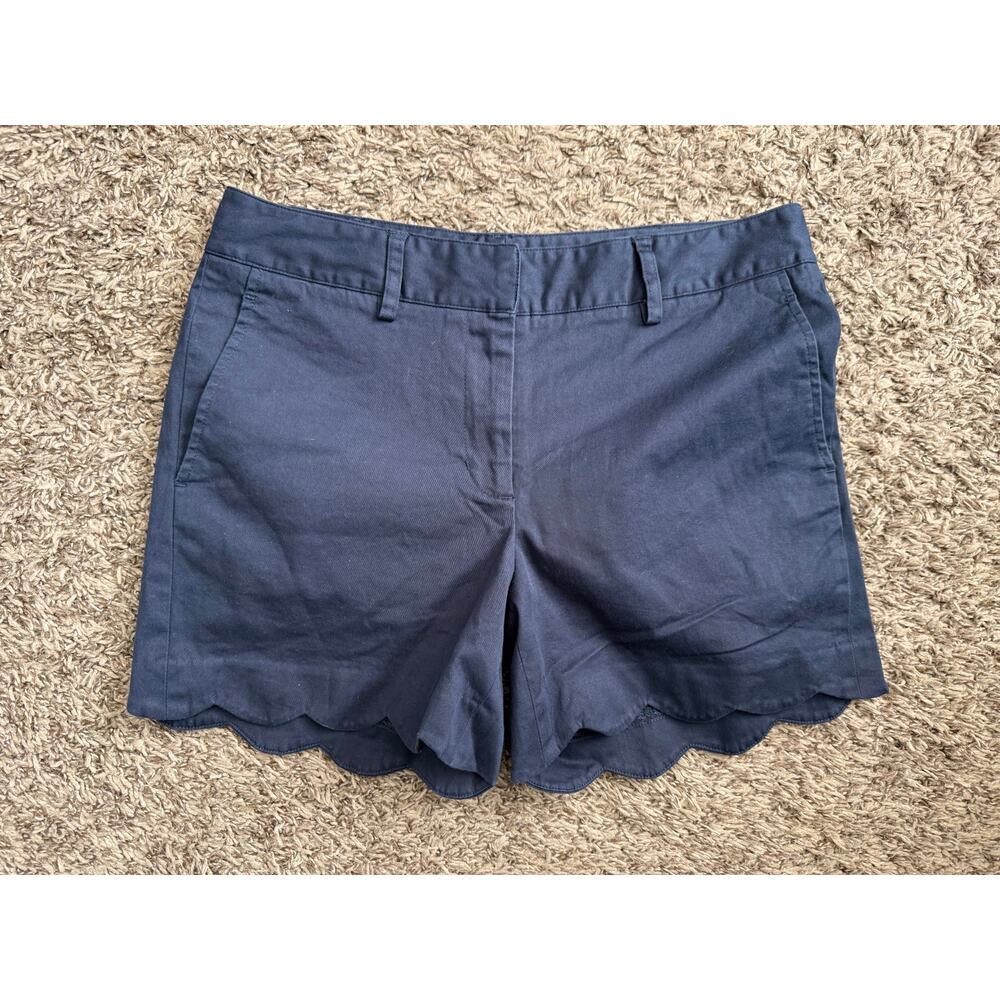 J. McLaughlin Petal Scallop Shorts Size 6 Navy Blue Cotton Coastal Preppy - Picture 2 of 6
